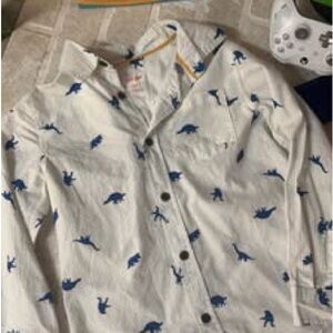 White Shirt with Blue Dinosaur Print